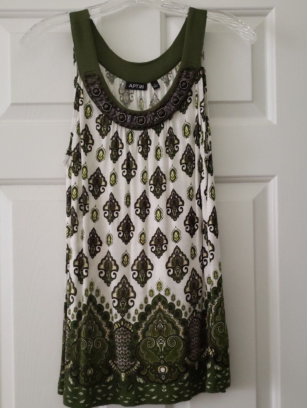 Apt. 9 Olive & White Embellished Neckline Sleeveless Dress